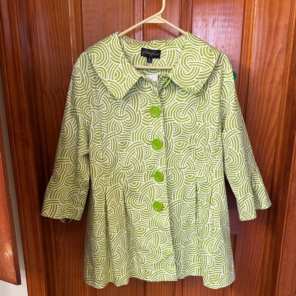 Eden Court Lime Green and WhitePatterned Button-Up Jacket blazer. Size XL